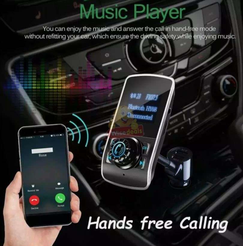 Bluetooth FM Transmitter and Fast Charger Wireless Radio and Music Receiver