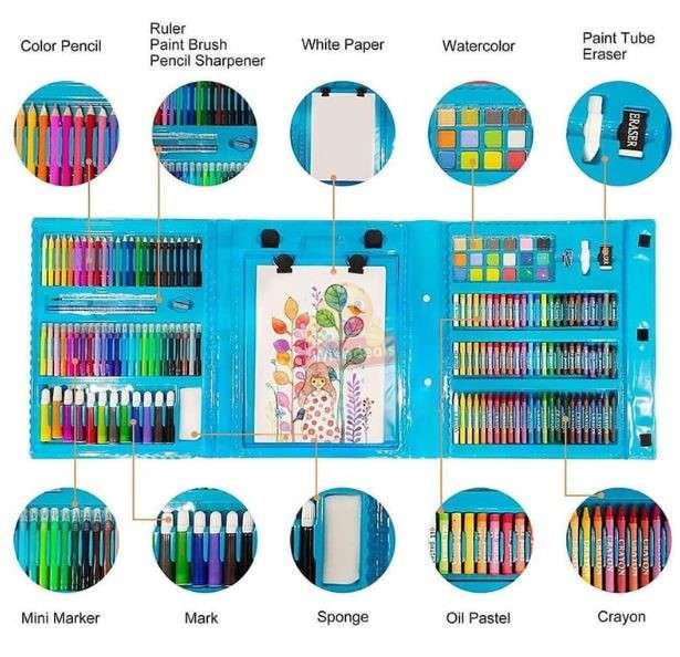 Super Mega 208 Piece Premium Art Set, Keep your Child busy for Hours and a Great Gift