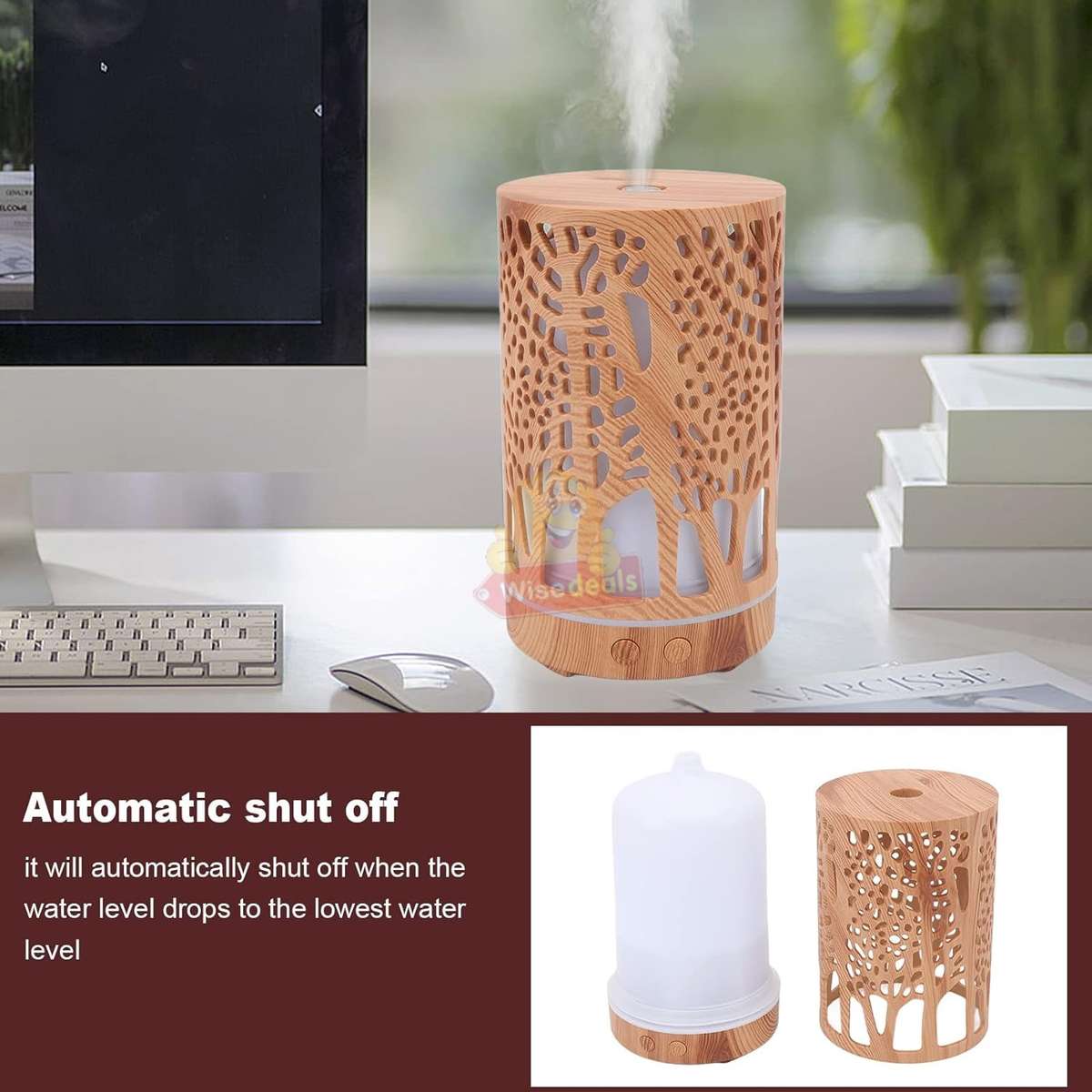 Wood Grain 7 LED Colour Light and Ultrasonic Humidifier Aroma Diffuser