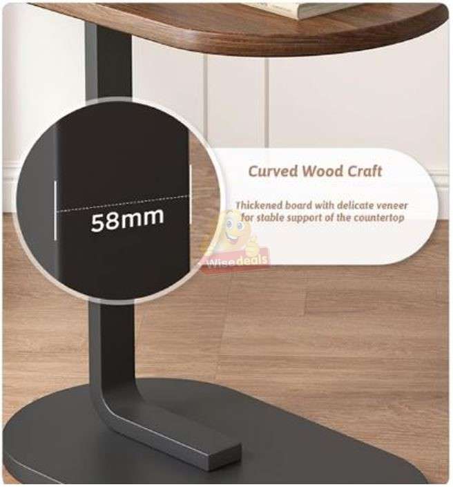 Wooden oval coffee table with a sleek C-shape metal frame