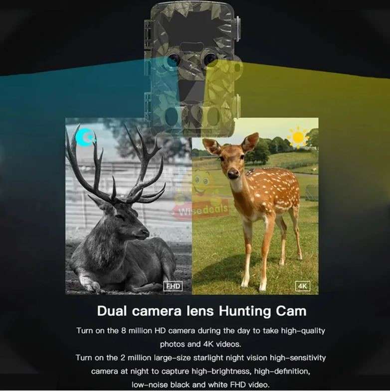 4K 20MP Dual-Lens Wide Angle Waterproof Night Vision Hunting Camera