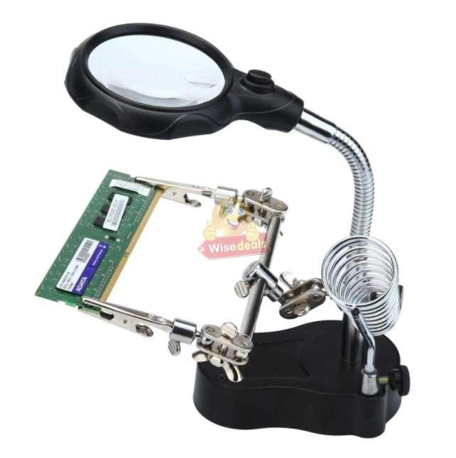 5 LED Auxiliary Clip Magnifier Soldering Stand with AC/DC Interchangeable