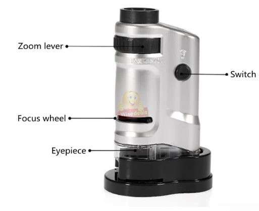Handheld Mini Pocket Microscope 20X - 40X Optical Zoom with LED Light