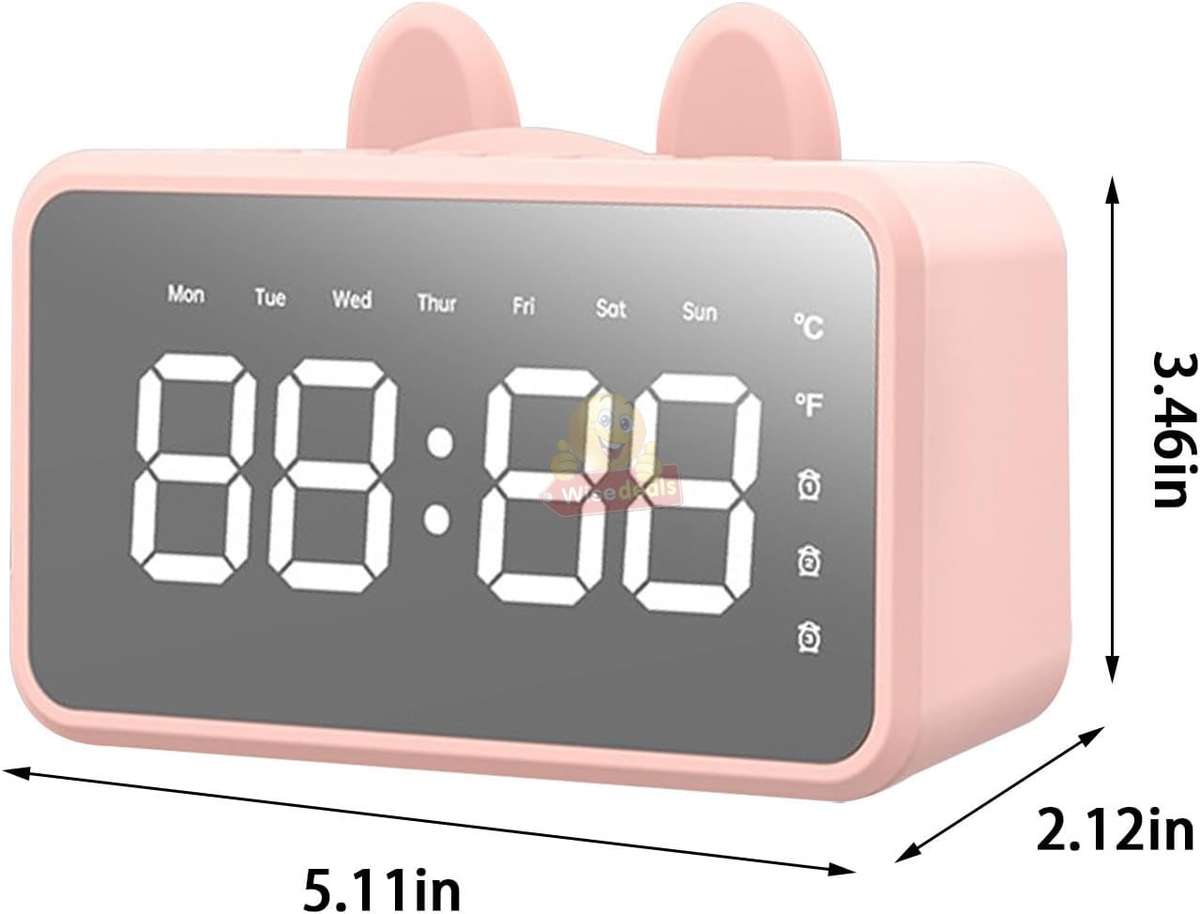 LCD Mirror Alarm clock with TF BLUETOOTH speaker, FM radio, and thermometer in PINK ONLY