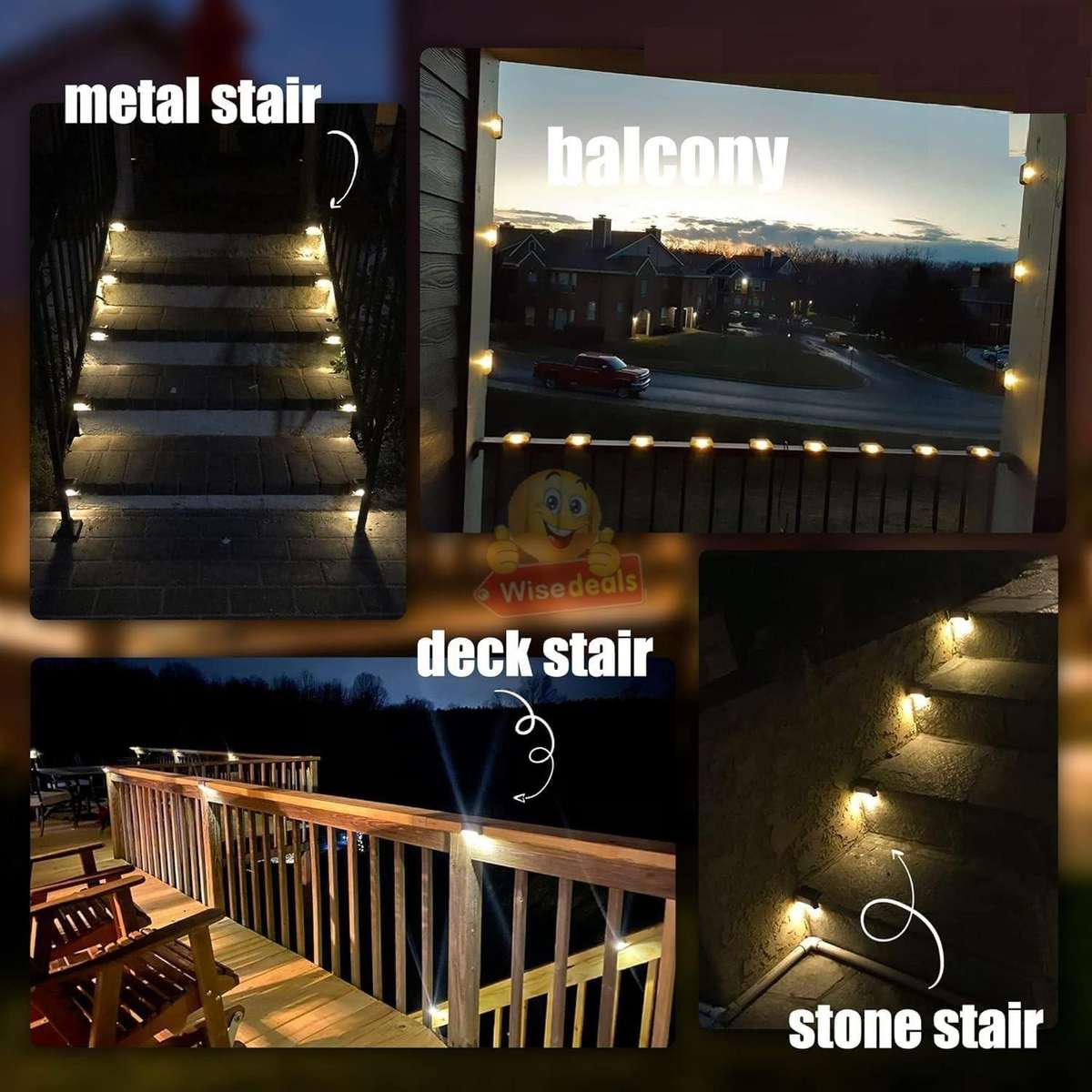4 Piece Waterproof SOLAR Deck Stairs Wall Lights