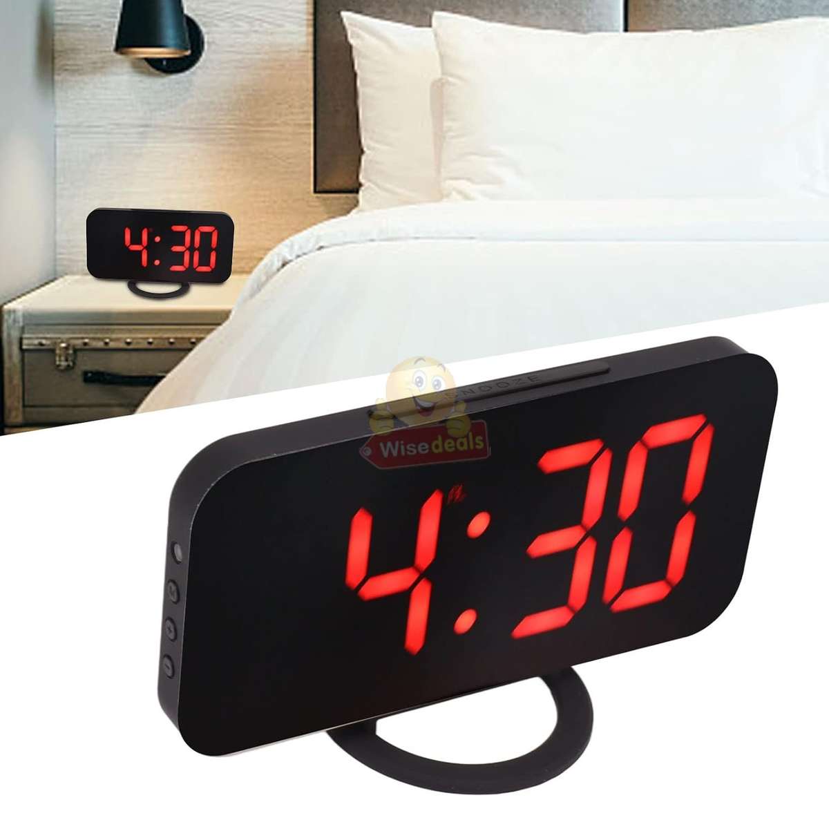 Large LED Display Digital Alarm Clock with Dual USB and AUX -Black & Red