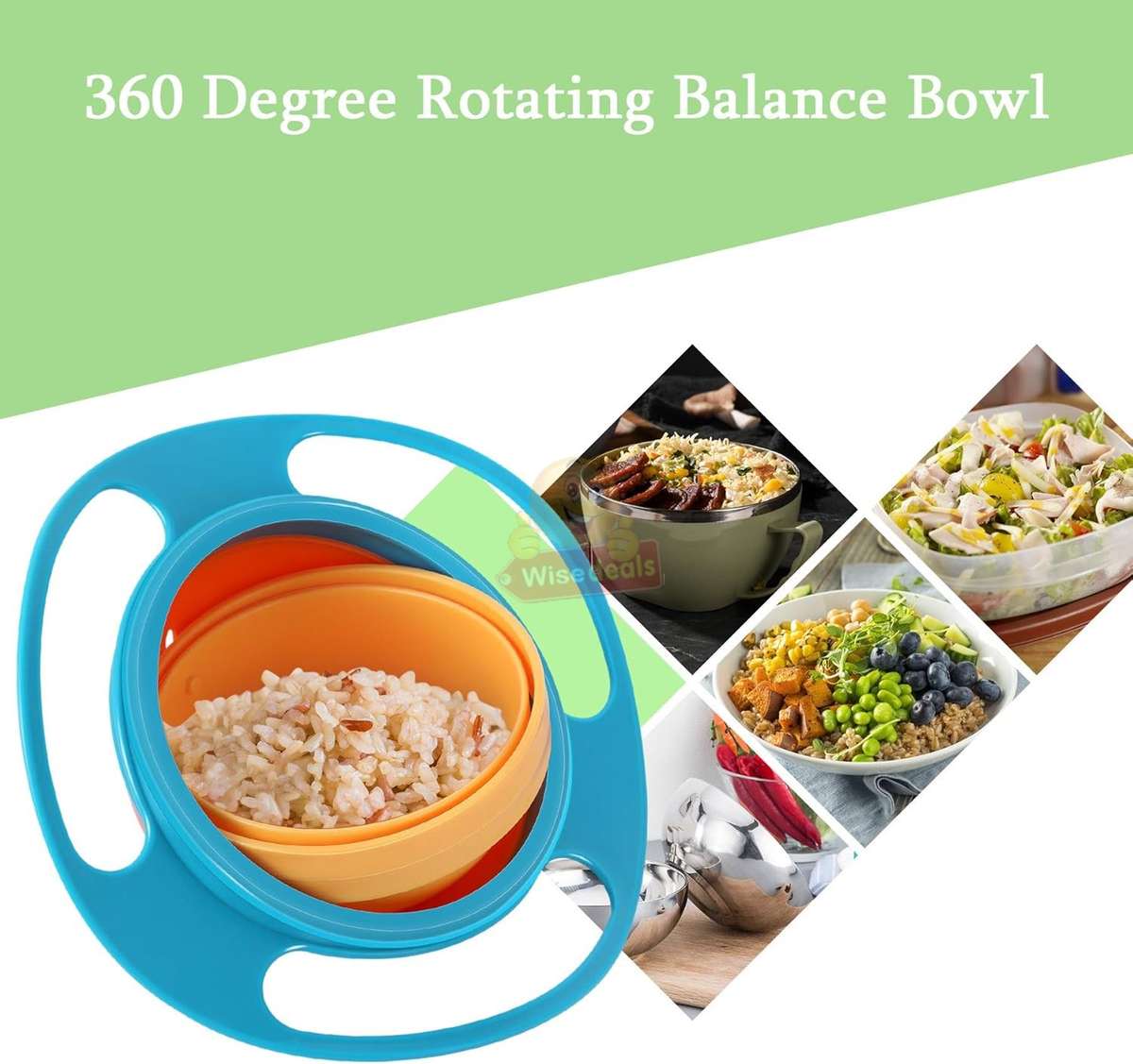 Non-spill Feeding 360° Rotating Gyro Bowl