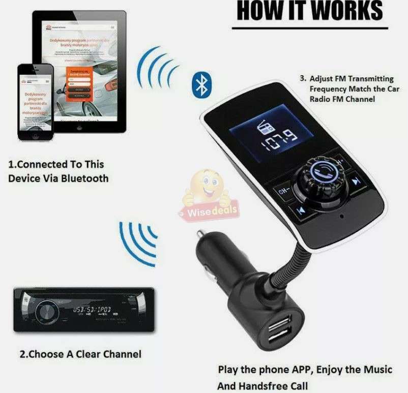 Bluetooth FM Transmitter and Fast Charger Wireless Radio and Music Receiver