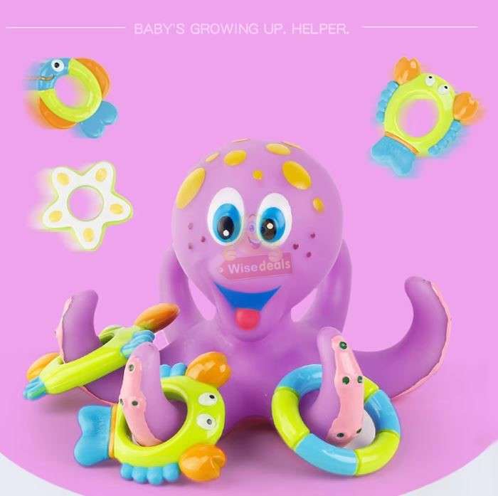 Floating Purple Octopus with 5 Hoopla Rings Interactive Bath Toy