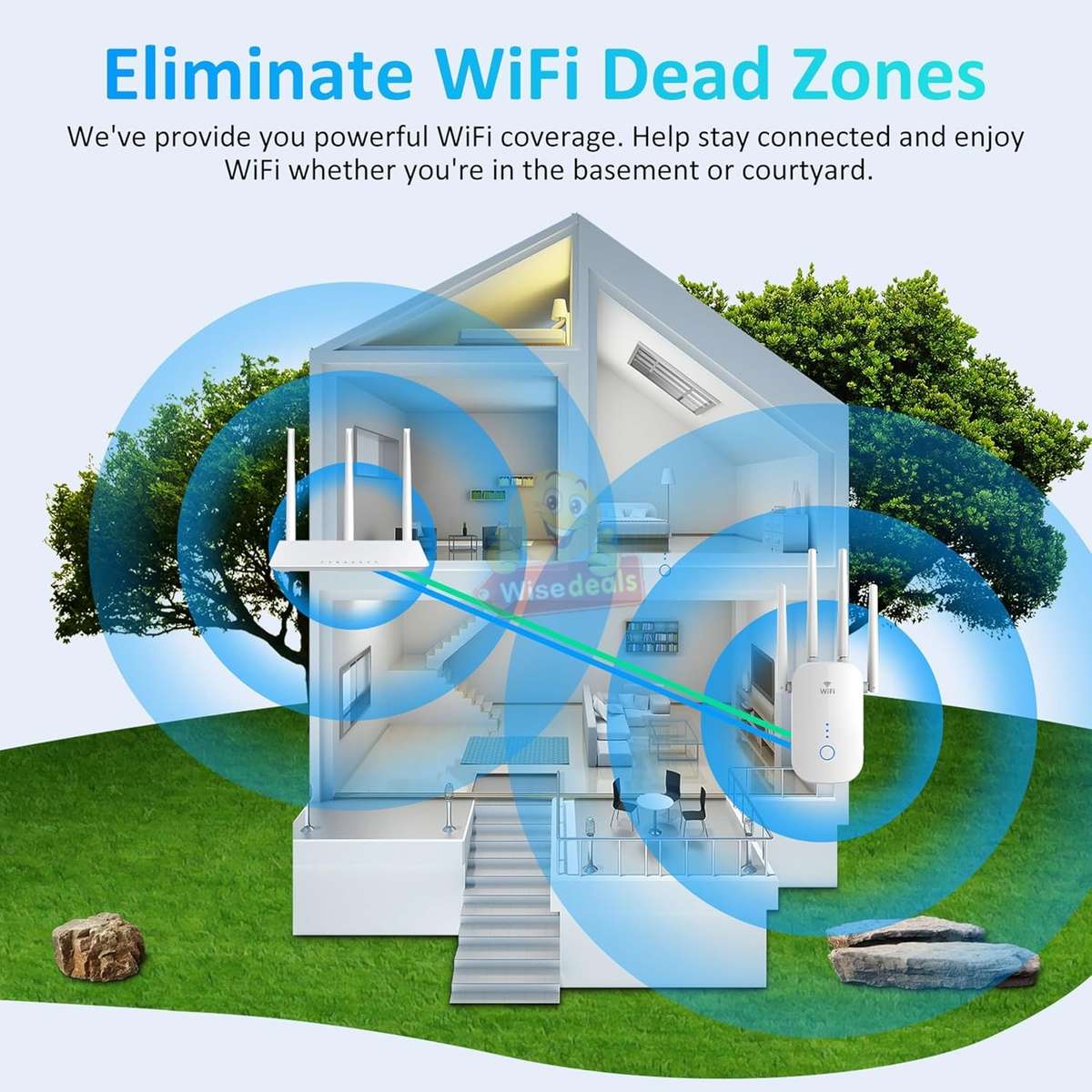 WiFi Extender, 4 Antennas for a Stronger Signal, Extend your WIFI signal up to 300m