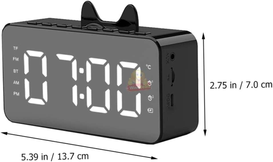 LCD Mirror Alarm Clock with TF Bluetooth Speaker FM Radio Thermometer Black
