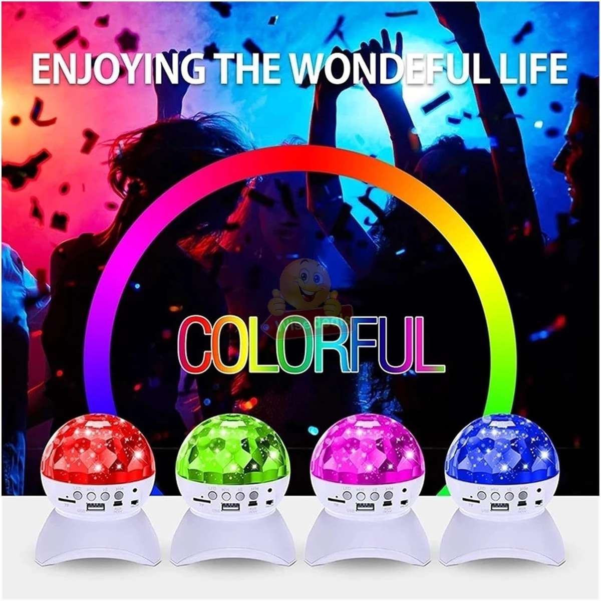 LED Crystal Magic Ball Rotating Stage Light with Bluetooth Speaker in White