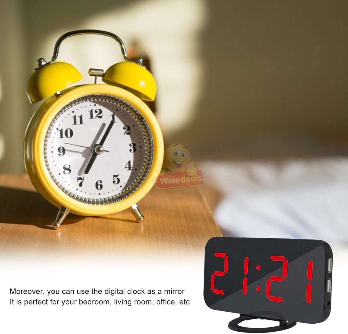 Large LED Display Digital Alarm Clock with Dual USB and AUX -Black & Red