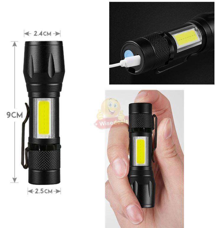Mini Metal USB LED Rechargeable Flashlight compact in box