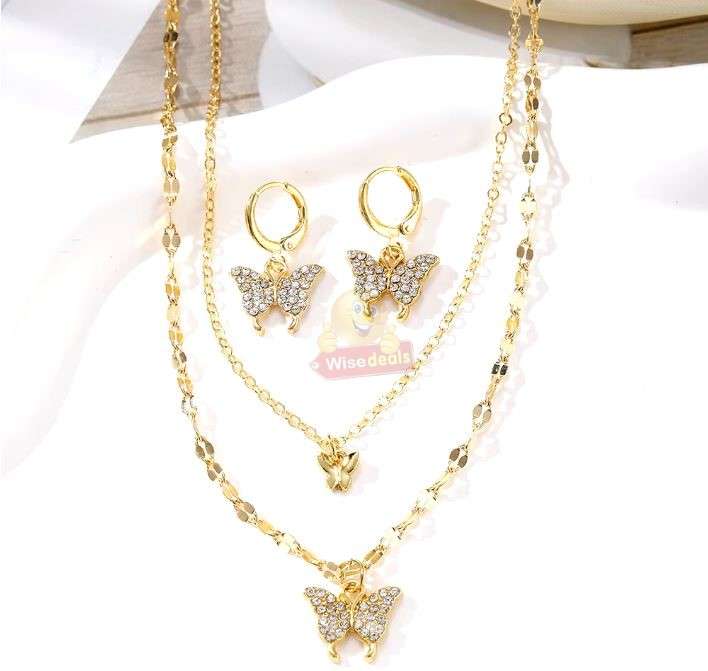 3-in-1 Butterfly Pendant Necklace and Earring Set in Complimentary Gift Box