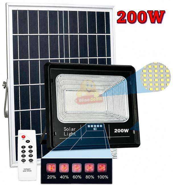 200W Solar Flood Light with Battery Indicator, Panel and Remote