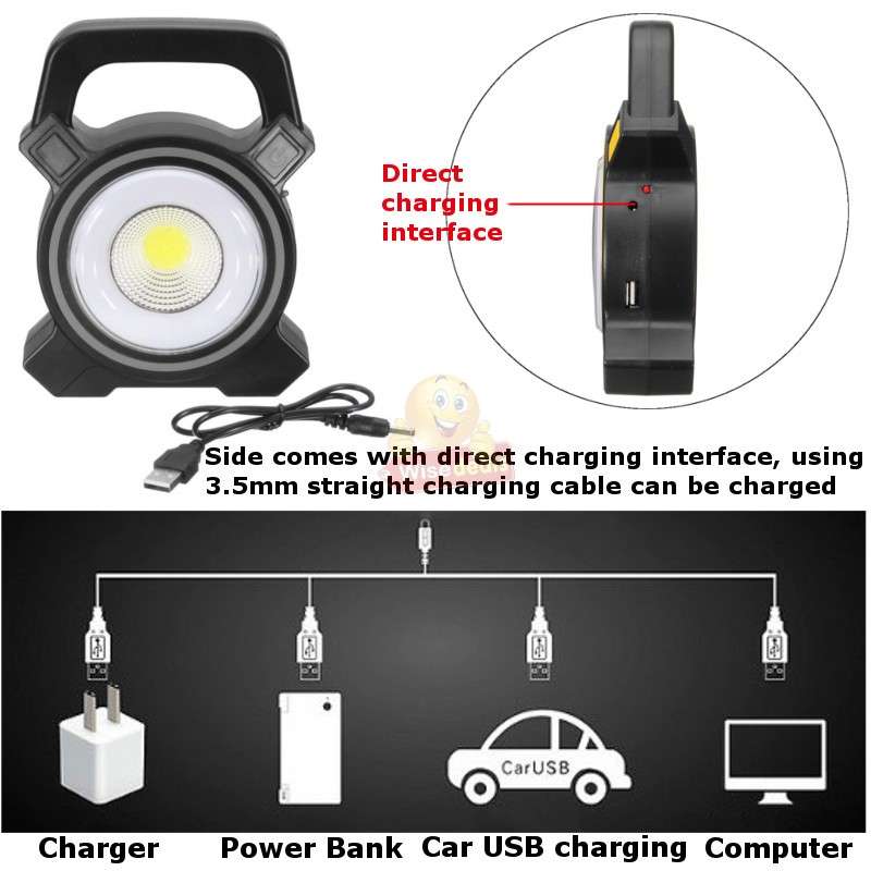 Solar Rechargeable COB LED Work Light with Solar Panel