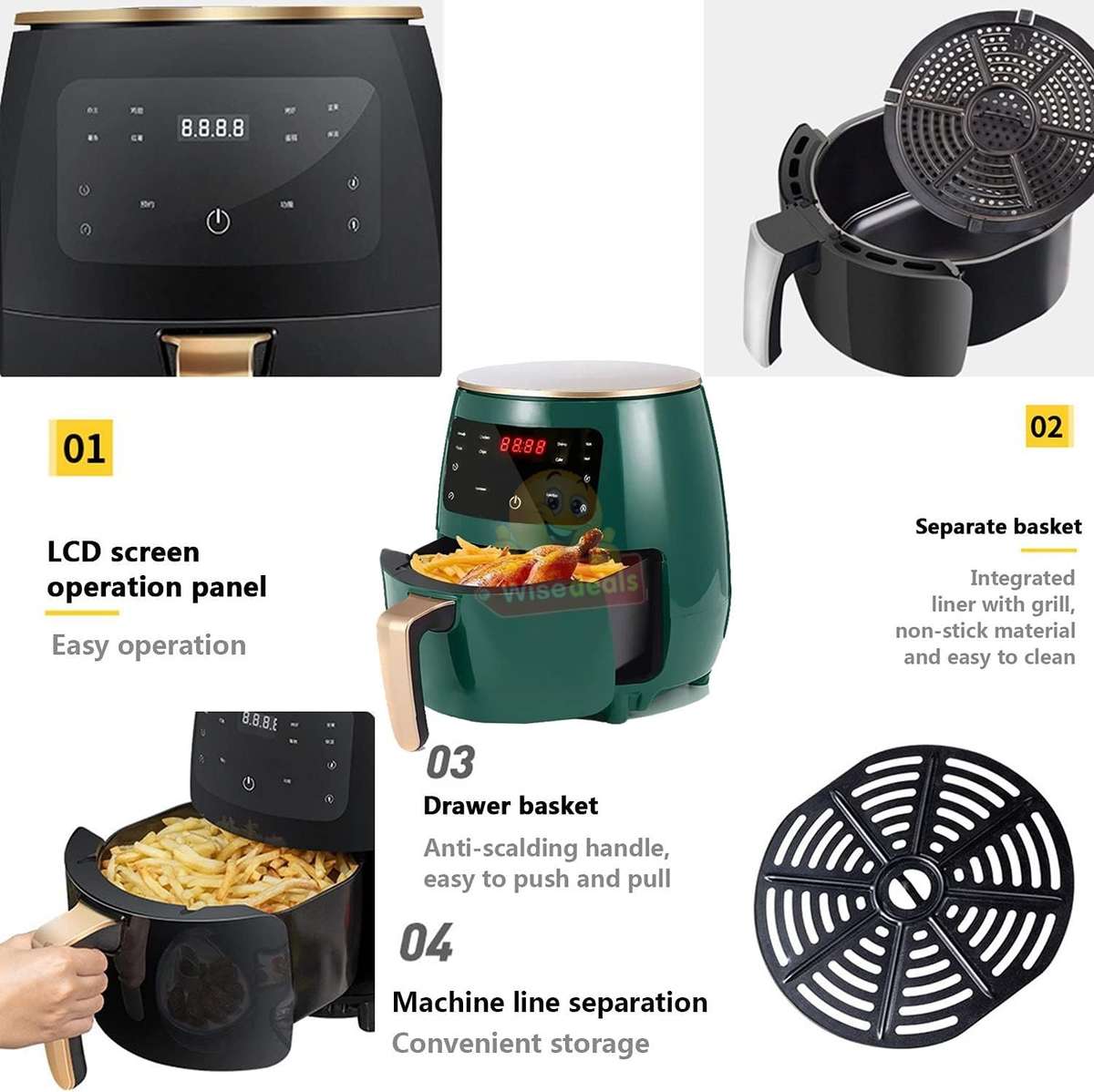6L Air Fryer with Digital LED Display in Dark Green