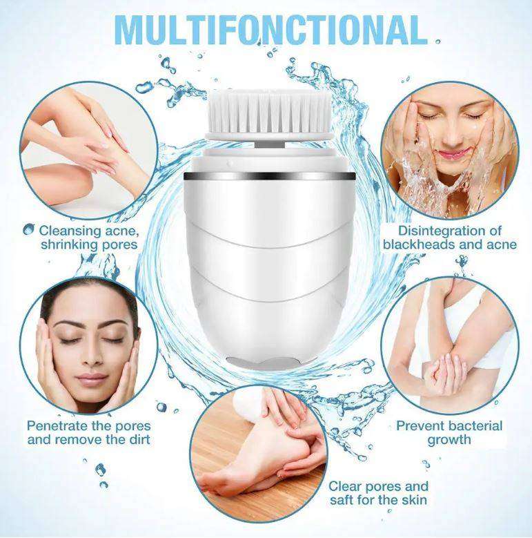 360° Rotary Soft Facial Cleansing Brush With 2 Modes and 3 Brush Heads