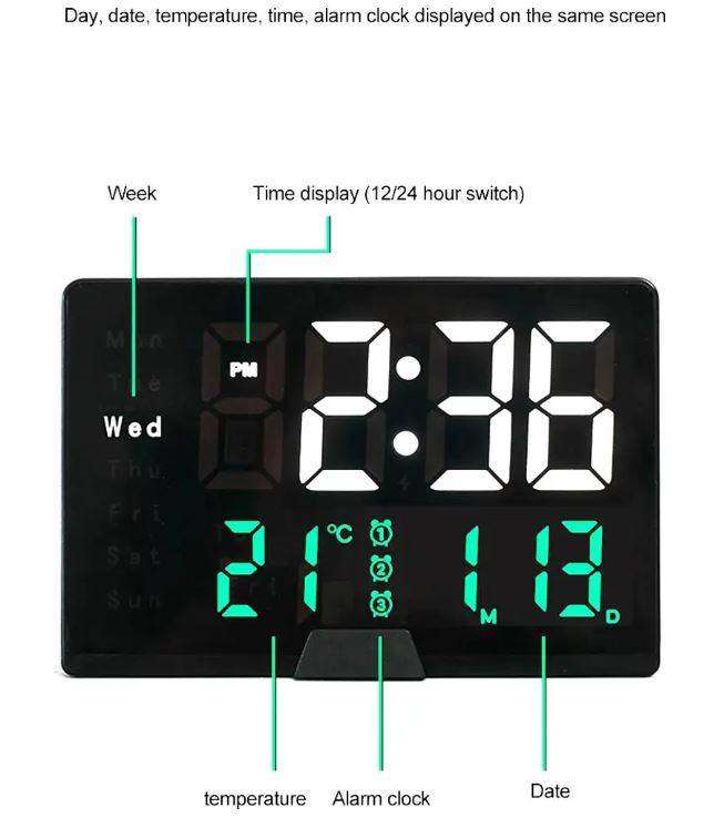 Desktop Table LED Digital Thermometer Date Display Alarm Clock