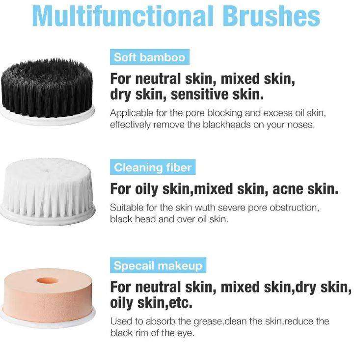 360° Rotary Soft Facial Cleansing Brush With 2 Modes and 3 Brush Heads