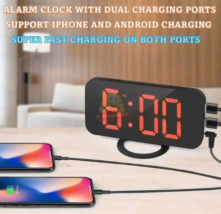 LED Display Digital Alarm Clock with Dual USB Charging Ports and AUX