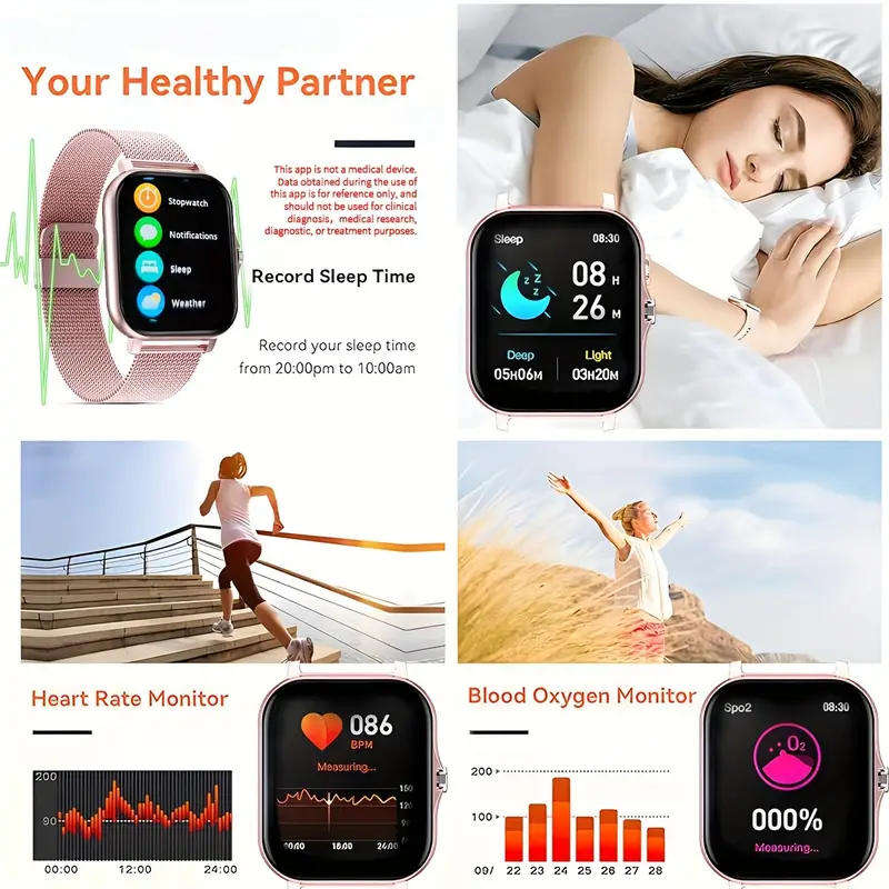 Pink 1.81" Smart Watch, High Definition Touchscreen, Vibrate, Audio, Bluetooth, Heart sensor