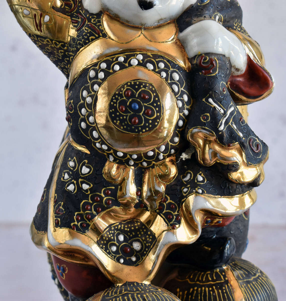 Japanese Satsuma Moriage Figurine  Daikoku (Seven Lucky Gods)  Hand Painted with Gilt