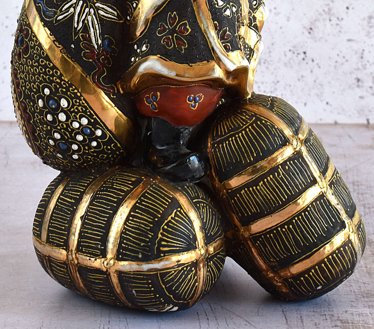 Japanese Satsuma Moriage Figurine  Daikoku (Seven Lucky Gods)  Hand Painted with Gilt