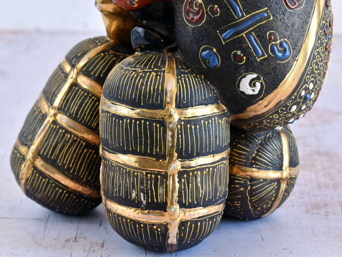 Japanese Satsuma Moriage Figurine  Daikoku (Seven Lucky Gods)  Hand Painted with Gilt