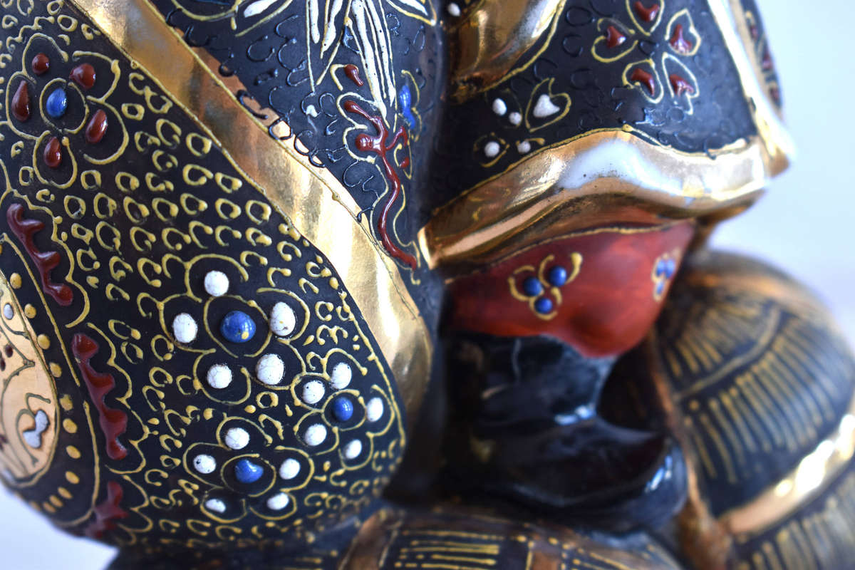 Japanese Satsuma Moriage Figurine  Daikoku (Seven Lucky Gods)  Hand Painted with Gilt