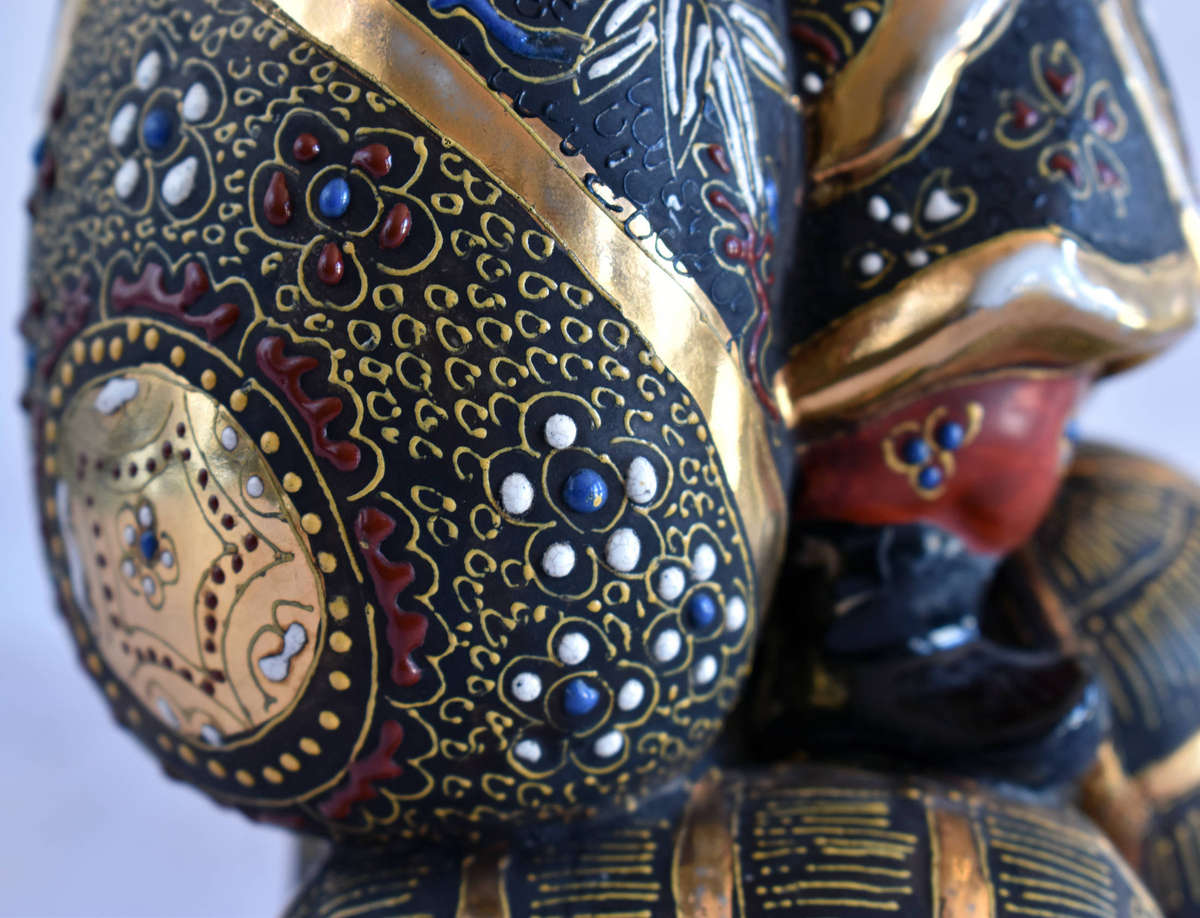 Japanese Satsuma Moriage Figurine  Daikoku (Seven Lucky Gods)  Hand Painted with Gilt