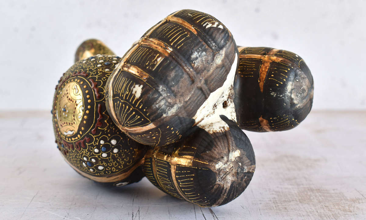 Japanese Satsuma Moriage Figurine  Daikoku (Seven Lucky Gods)  Hand Painted with Gilt