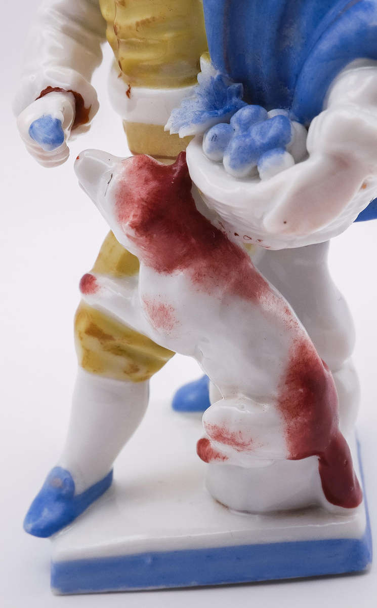 Antique Hand-Painted Porcelain Figurine Boy with Dog  German Style  Marked