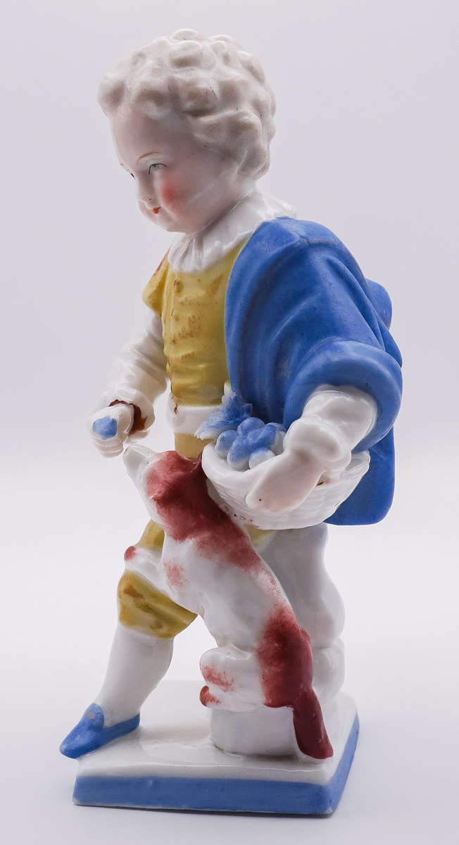 Antique Hand-Painted Porcelain Figurine Boy with Dog  German Style  Marked