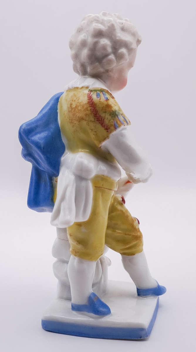 Antique Hand-Painted Porcelain Figurine Boy with Dog  German Style  Marked