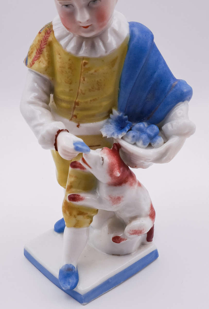 Antique Hand-Painted Porcelain Figurine Boy with Dog  German Style  Marked