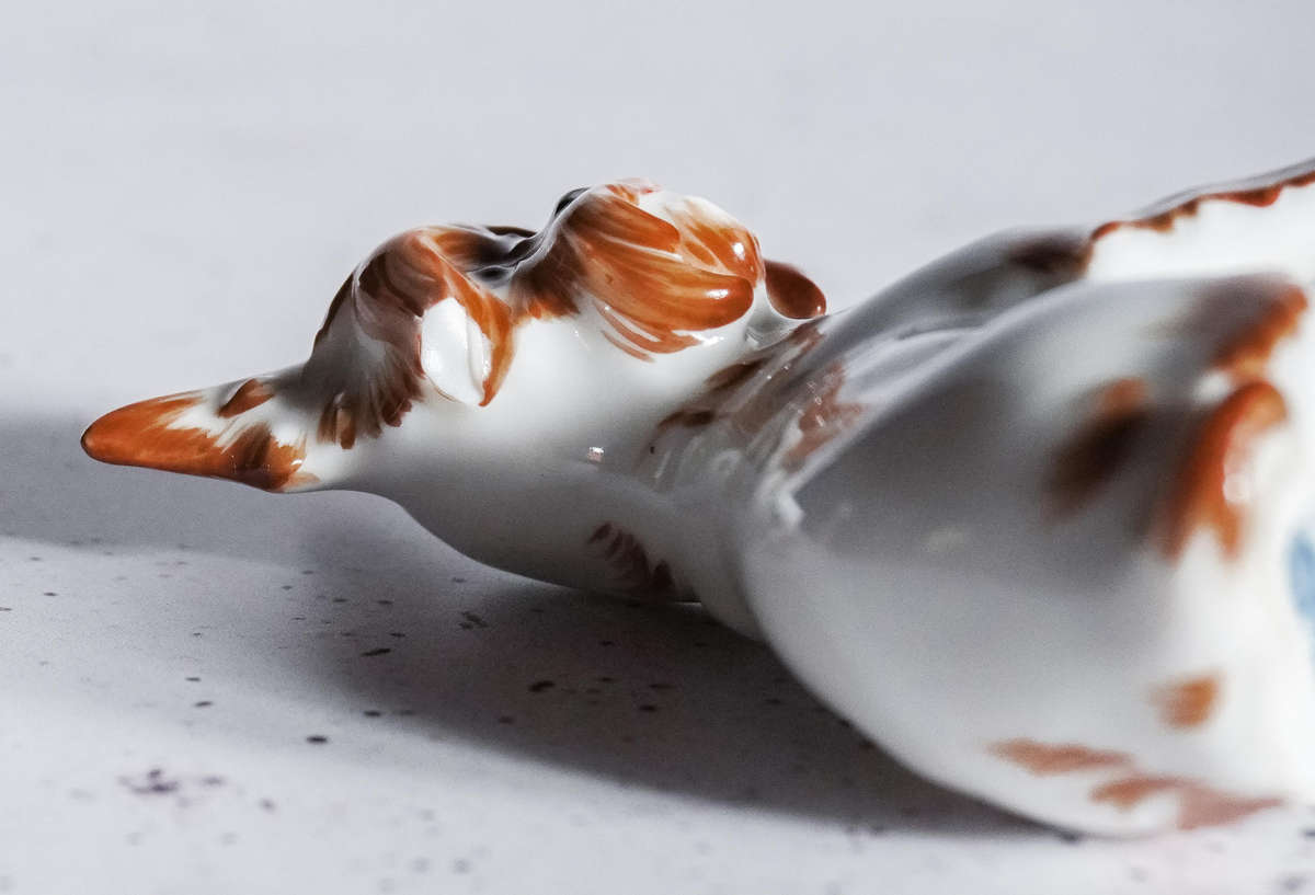 Vintage Viktoria Porcelain Dog Figurine  Vienna-Style Mark (Damaged)