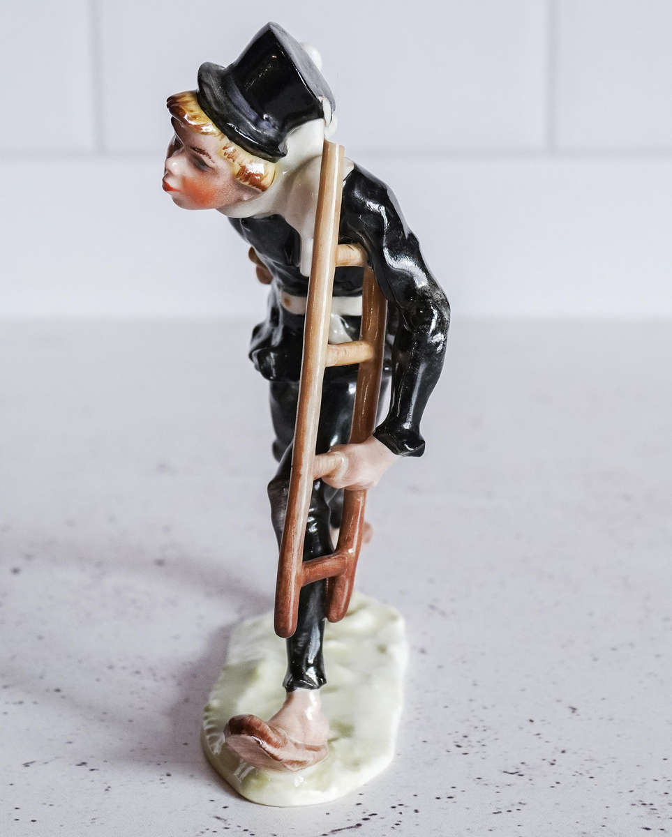Vintage Hutschenreuther Germany Porcelain Chimney Sweep Figurine  Damaged Ladder