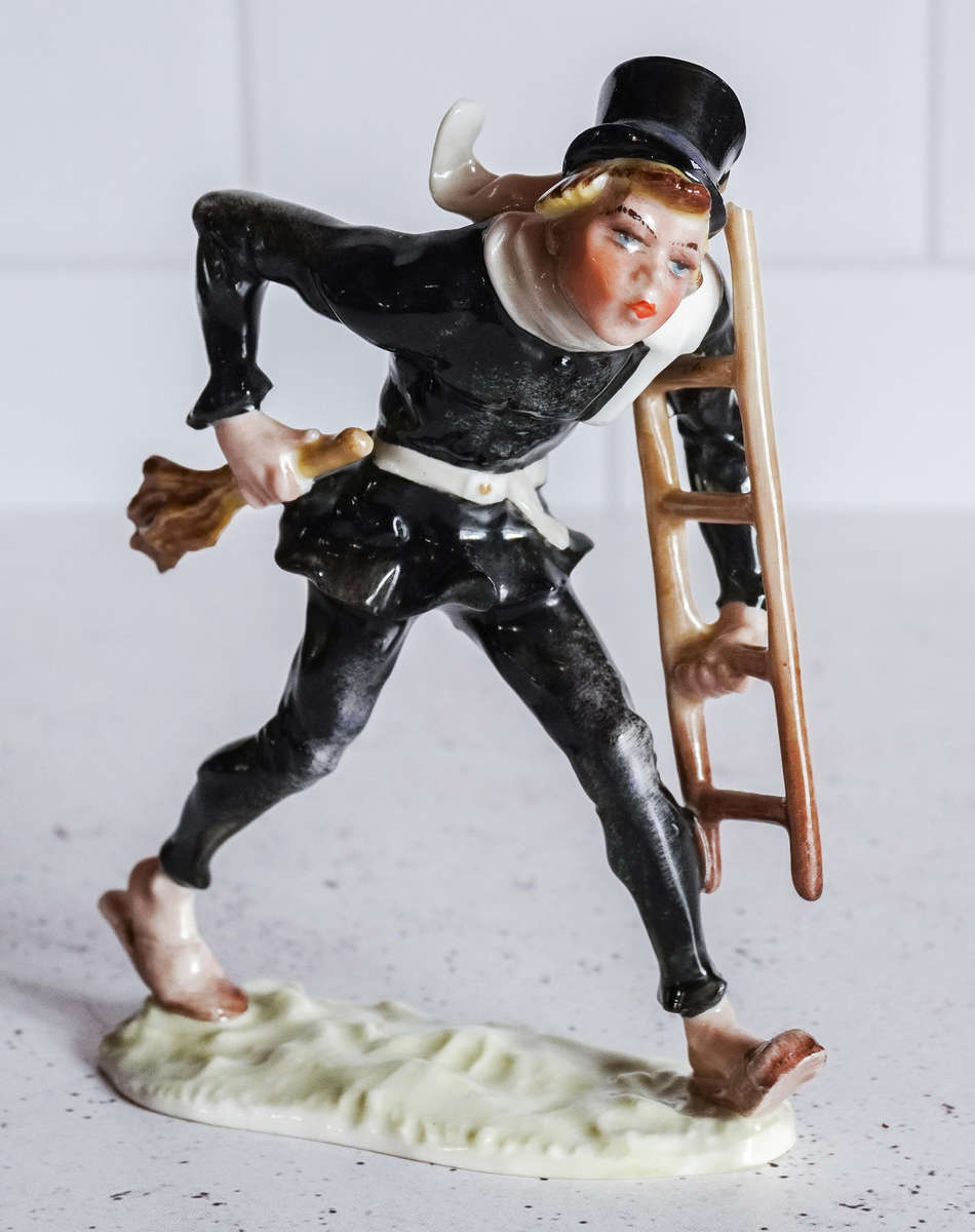 Vintage Hutschenreuther Germany Porcelain Chimney Sweep Figurine  Damaged Ladder