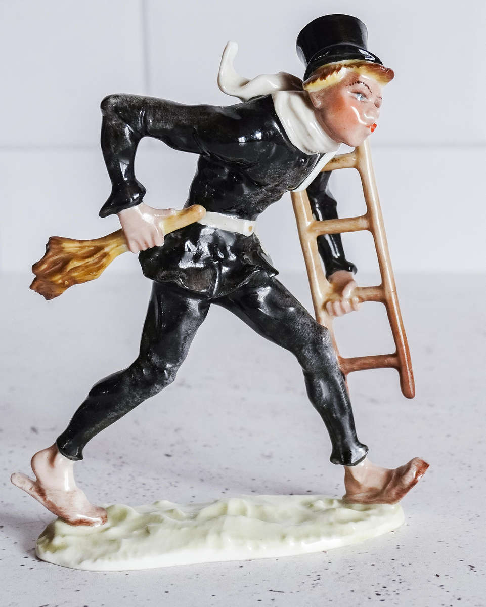 Vintage Hutschenreuther Germany Porcelain Chimney Sweep Figurine  Damaged Ladder