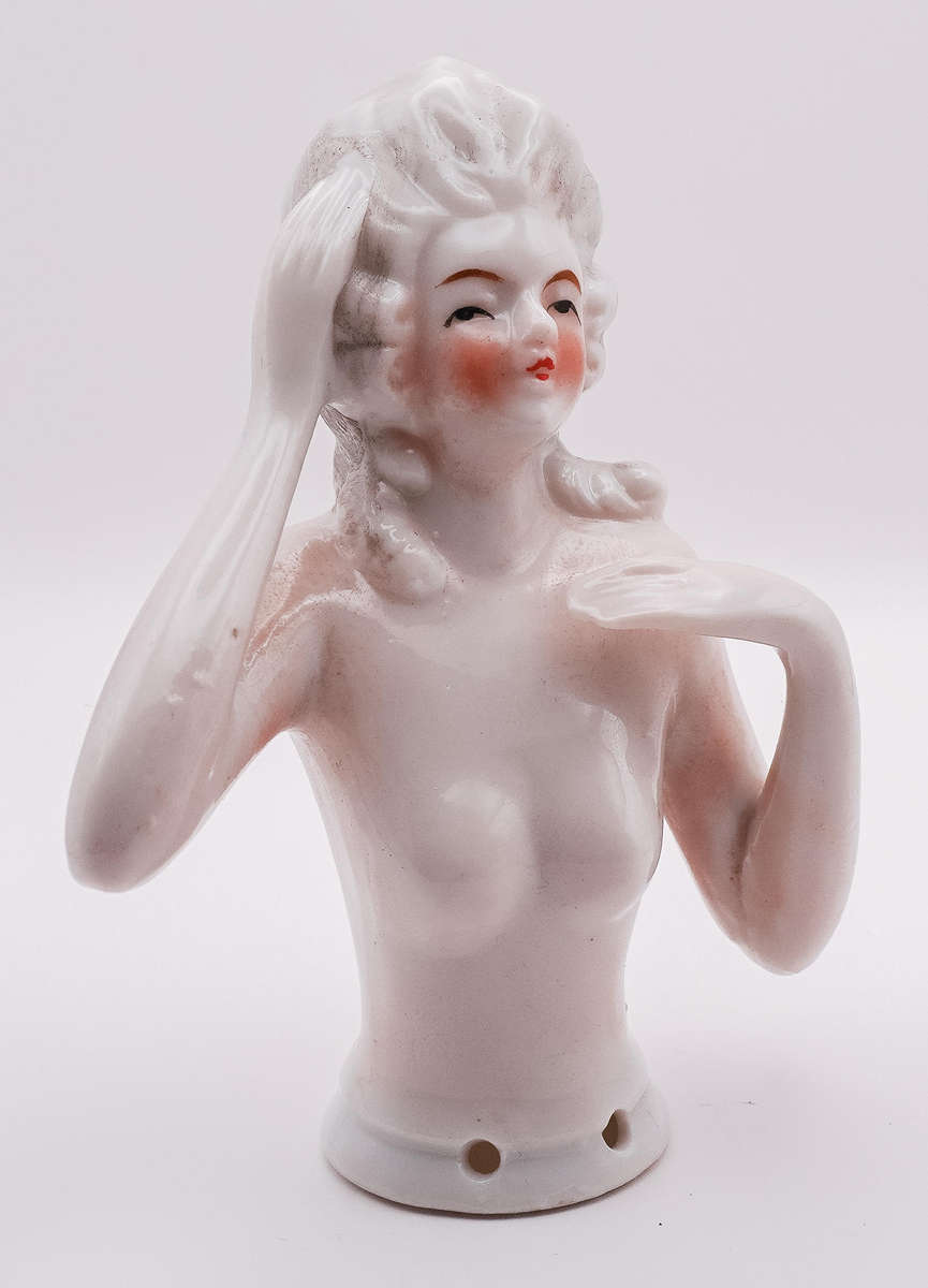 Vintage Porcelain Half Doll  Pin Cushion Figurine (c.1920s30s)