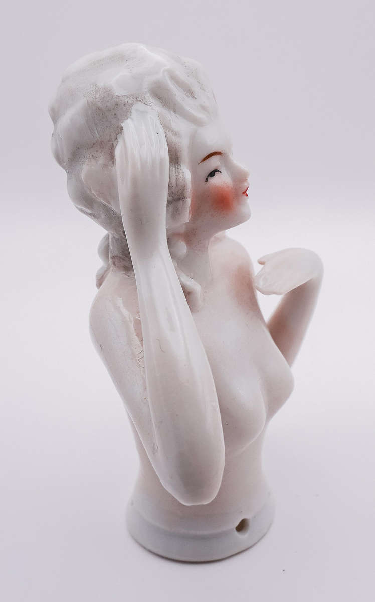 Vintage Porcelain Half Doll  Pin Cushion Figurine (c.1920s30s)
