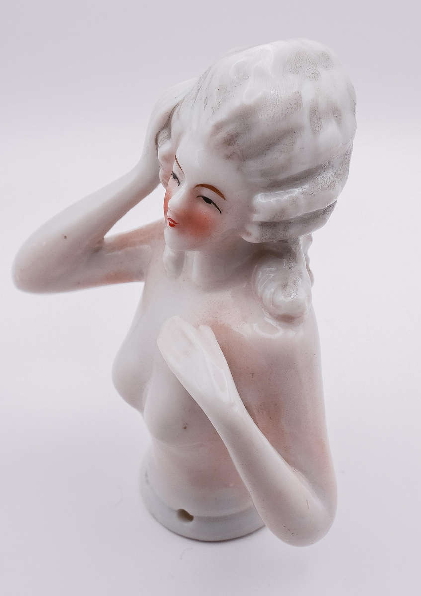 Vintage Porcelain Half Doll  Pin Cushion Figurine (c.1920s30s)