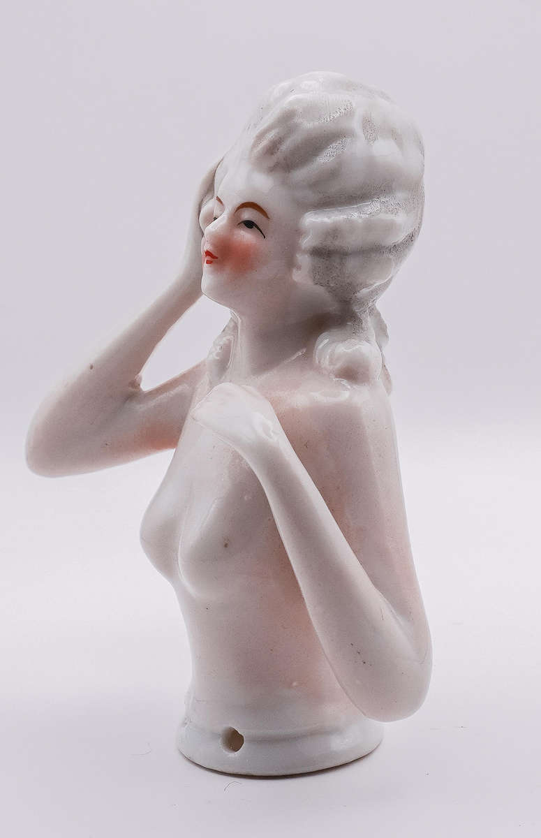 Vintage Porcelain Half Doll  Pin Cushion Figurine (c.1920s30s)