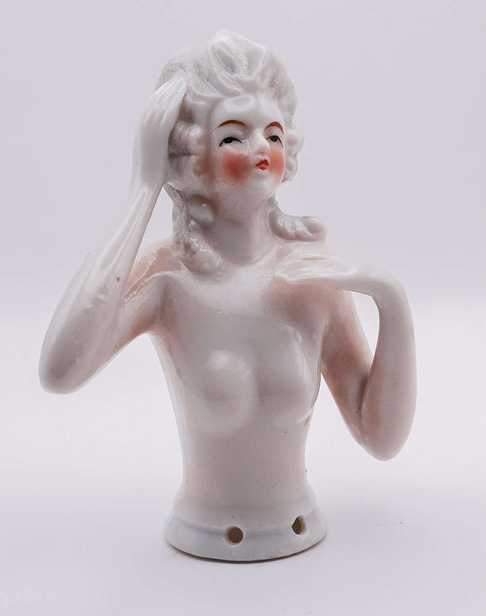 Vintage Porcelain Half Doll  Pin Cushion Figurine (c.1920s30s)