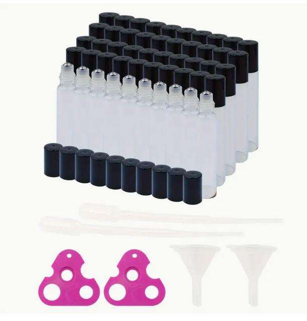 50pcs Round Glass Roller Bottles 10ml. Empty.