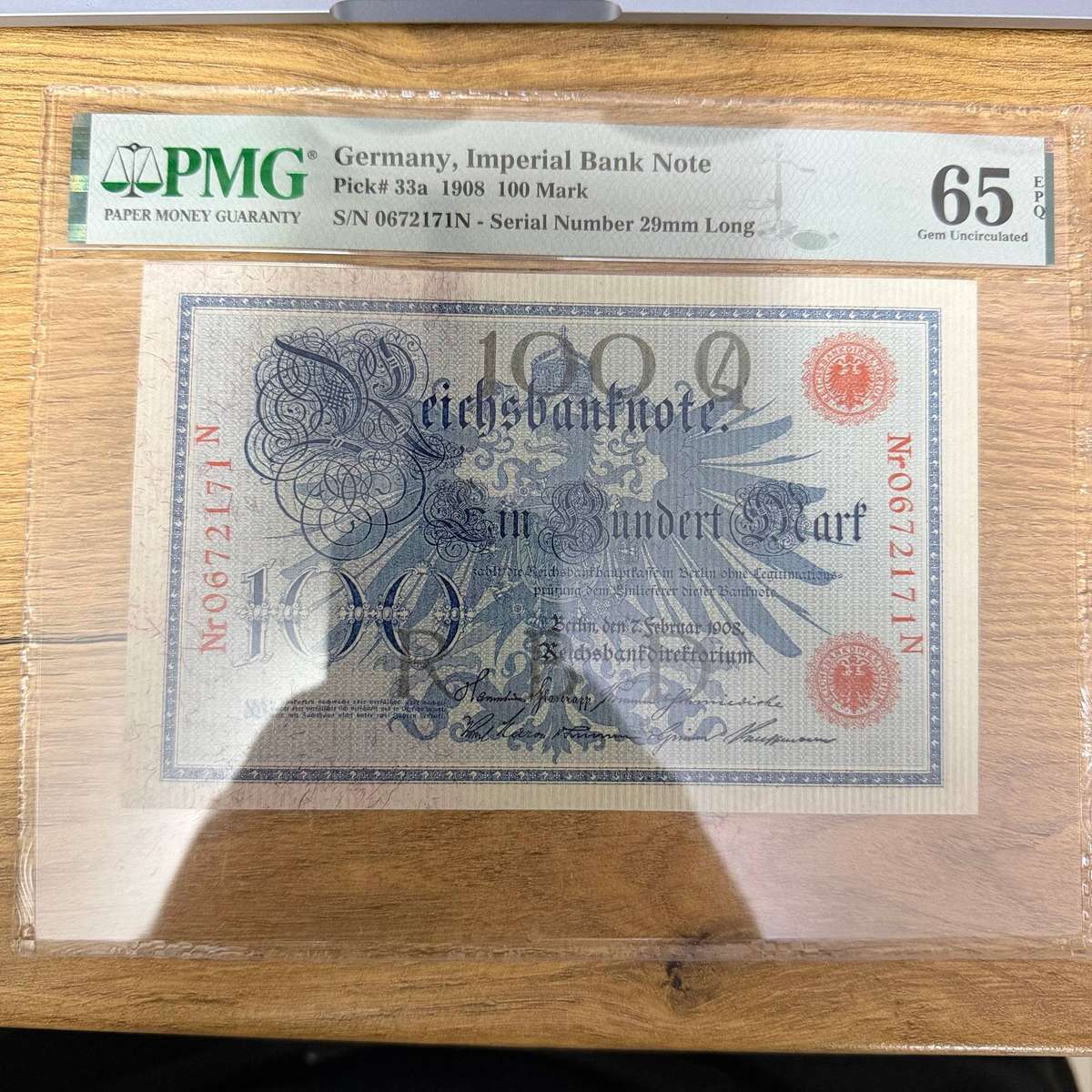 Germany Imperial Bank Note - PMG graded 65