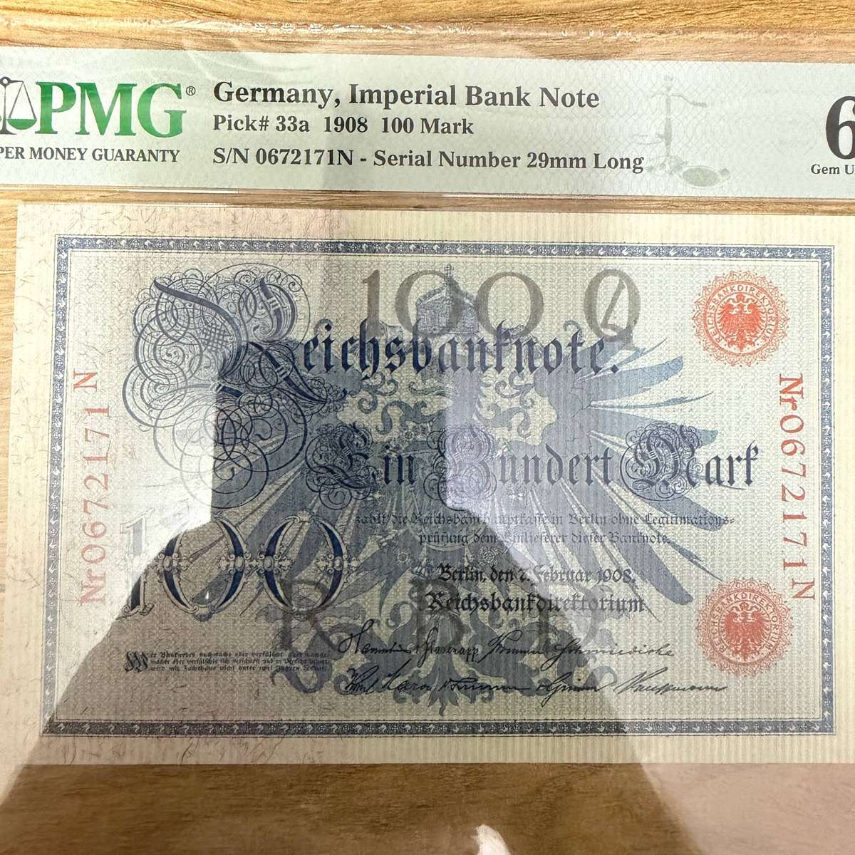 Germany Imperial Bank Note - PMG graded 65