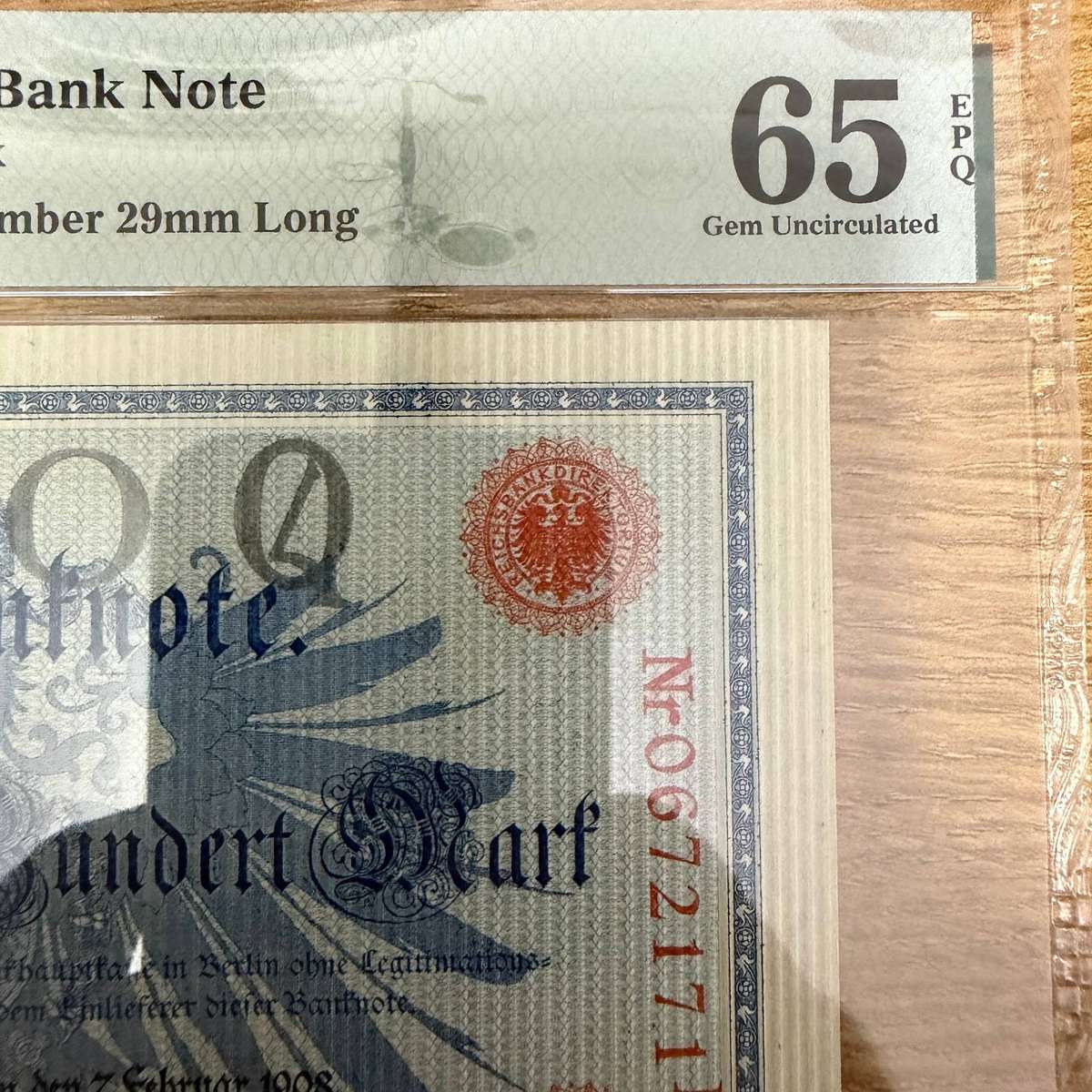 Germany Imperial Bank Note - PMG graded 65